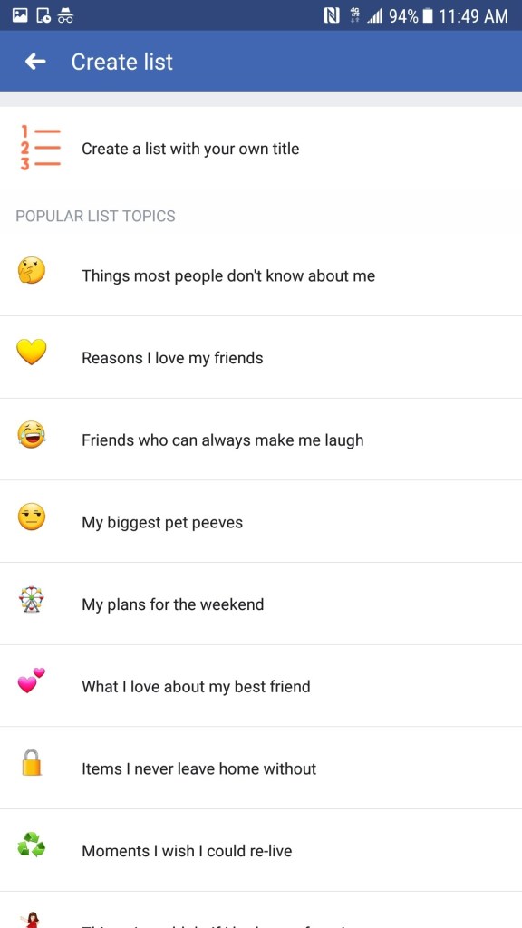 Facebook Lists Options